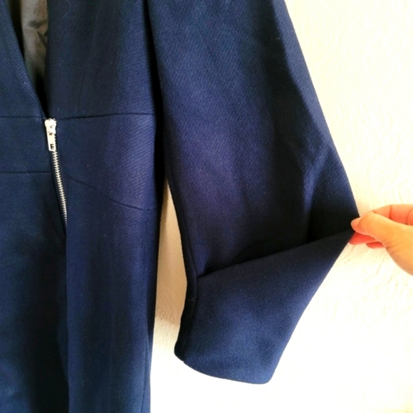Y.A.S. , Zip Front Colarless Coat, Navy, Size Small - Picture 8 of 11